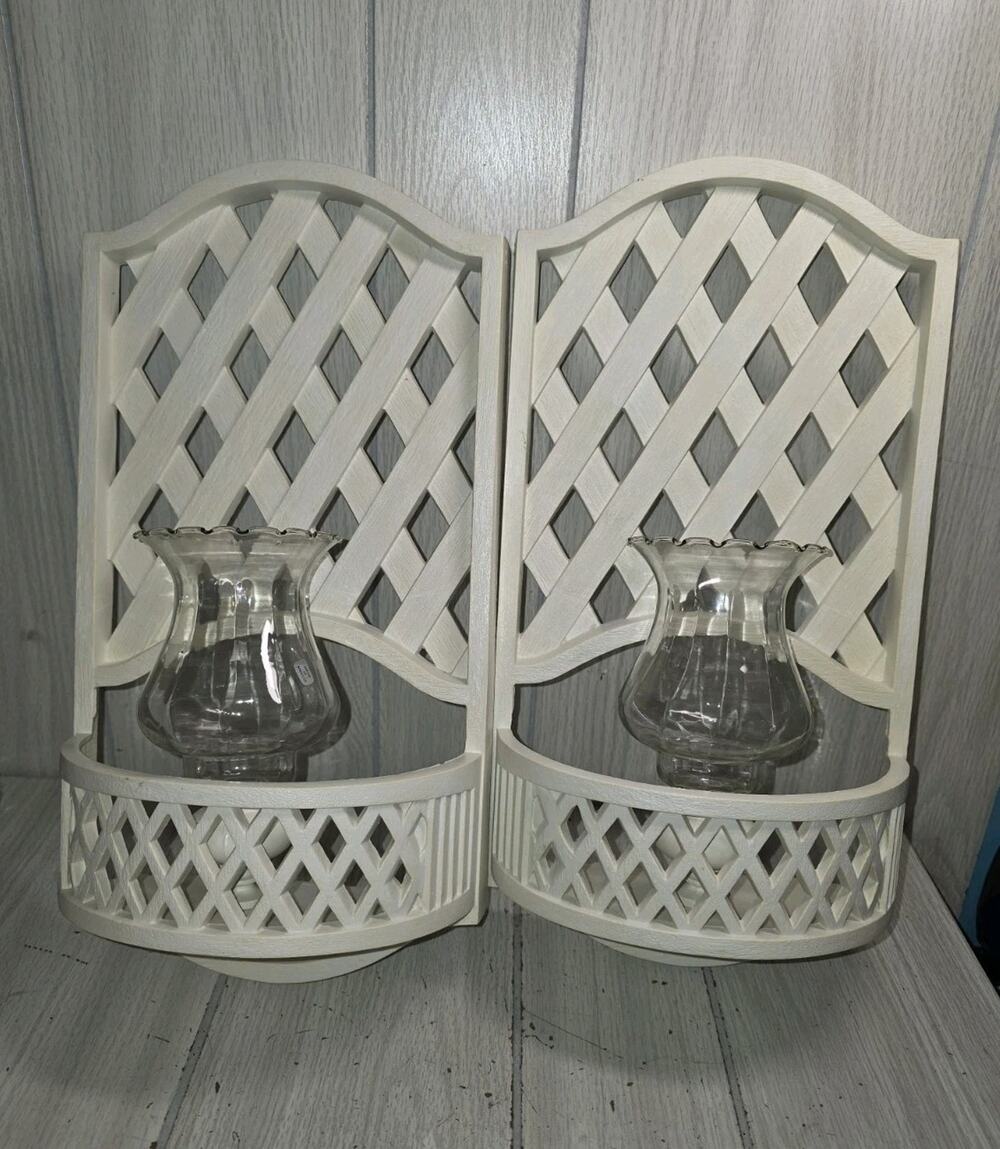 Vtg 1978 Burwood Wall Pocket/Candle Holders Lattice White Heritage Retro Read